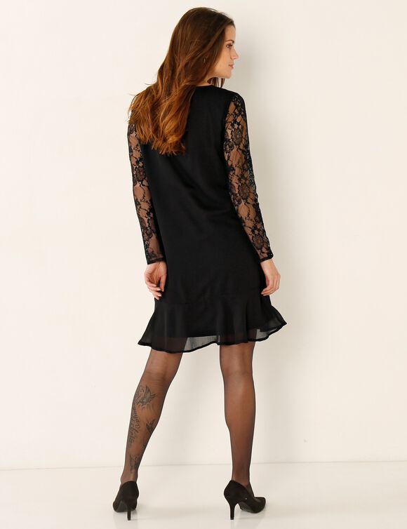 Robe évasée voile et dentelle (noir) Robe évasée voile et dentelle (noir)